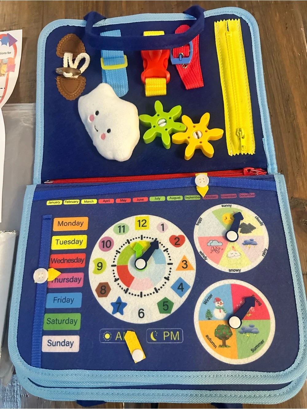 Kids Dinosaur Activity Bag - Blue Dino Busy Board Case